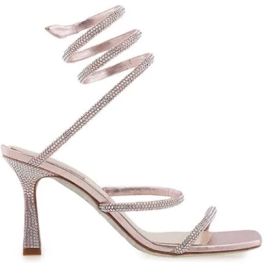 NEW RENE CAOVILLA CLEO 80 ANKLE WRAP SANDALS - MAUVE LIGHT ROSE UNICORN, SIZE 38